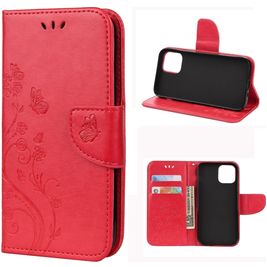 Mobigear Flowers Housse iPhone 12 Etui Porte-Monnaie - Rouge