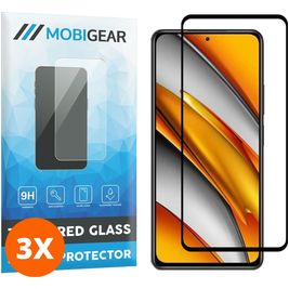 Mobigear Premium POCO F3 Verre trempé Protection d'écran - Compatible Coque - Noir (Lot de 3)