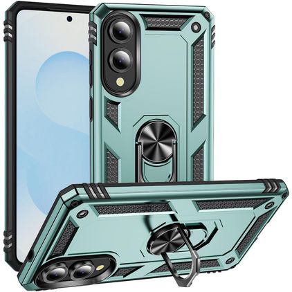 Mobigear Armor Ring Samsung Galaxy S25 Edge Plastique rigide Coque arrière Antichoc avec bague de maintien - Vert