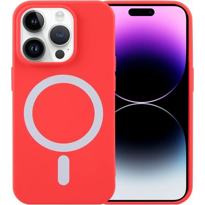 Mobigear Rubber Touch Coque iPhone 15 Pro Max MagSafe Coque arrière en Silicone - Rouge