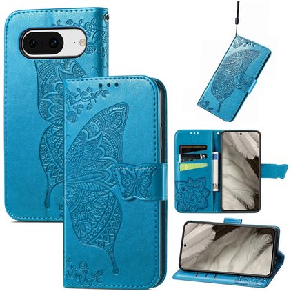 Mobigear Butterfly Google Pixel 8 Étui Portefeuille - Bleu