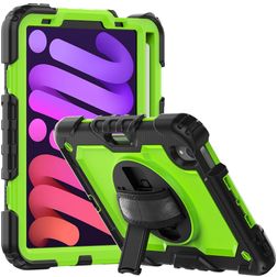 Mobigear SureGrip Xtreme Coque iPad Mini 6 (2021) Coque arrière en Plastique rigide,Silicone + Porte-crayon + Bandoulière + Support Amovible - Noir / Vert