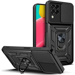 Mobigear Armor Ring Cam Slide Samsung Galaxy M53 Plastique rigide Coque arrière Antichoc avec bague de maintien - Noir