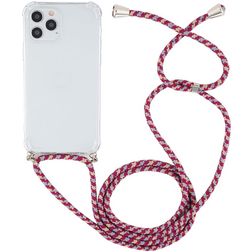Mobigear Lanyard iPhone 12 Pro Max Coque avec cordon en TPU Souple - Transparent / Bleu / Rouge