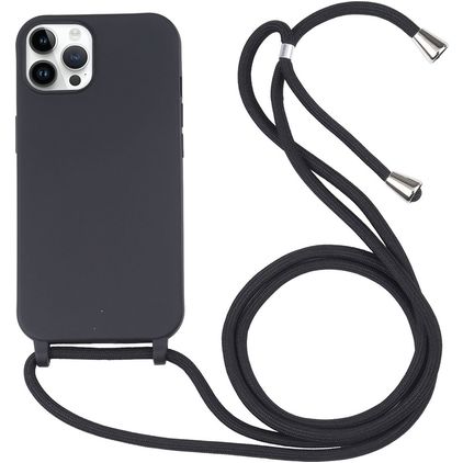 Mobigear Lanyard iPhone 16 Pro Max Coque avec cordon en Silicone - Noir