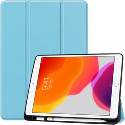 Mobigear Tri-Fold Gel Coque iPad 7 (2019) Etui en TPU,Similicuir + Porte-crayon - Bleu
