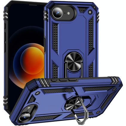 Mobigear Armor Ring Coque iPhone 17e Coque arrière Rigide Anti-Chocs avec Anneau-Support - Bleu