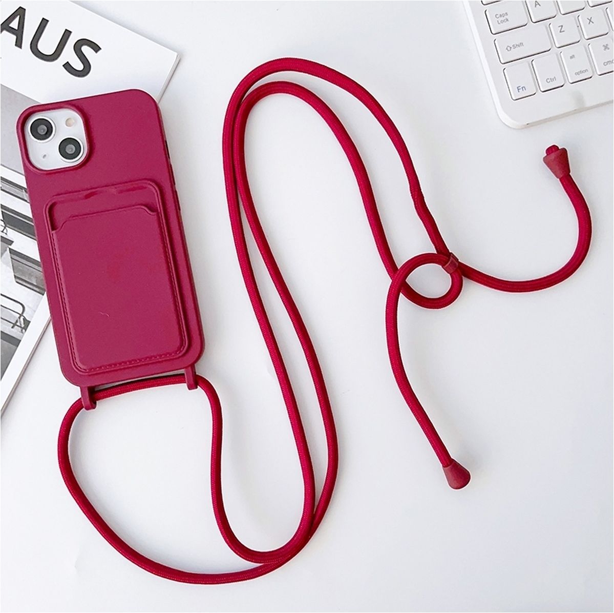 Mobigear Lanyard Card iPhone 15 Coque avec cordon en Silicone et