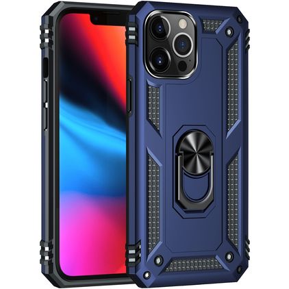 Mobigear Armor Ring Coque iPhone 13 Pro Max Coque arrière Rigide Anti-Chocs avec Anneau-Support - Bleu