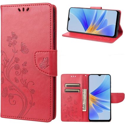 Mobigear Flowers OPPO A17 Étui Portefeuille - Rouge