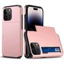 Mobigear Card Coque iPhone 15 Pro Coque arrière Rigide Anti-Chocs avec Porte-Cartes - Rose doré