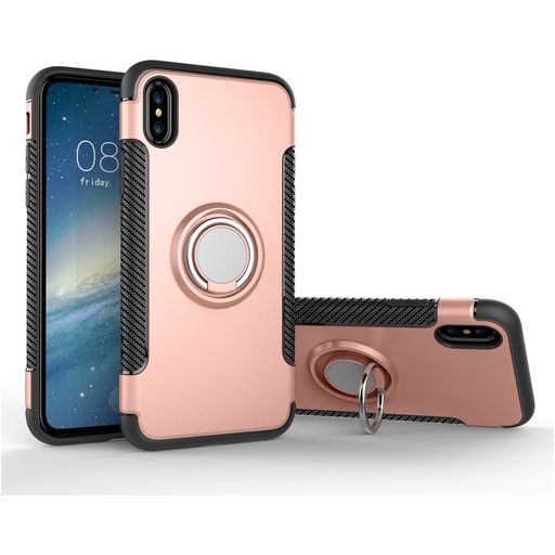 Mobigear Armor Ring Coque iPhone XS Coque arrière Rigide Anti-Chocs avec Anneau-Support - Rose doré