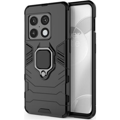 Mobigear Armor Ring OnePlus 10 Pro Plastique rigide Coque arrière Antichoc avec bague de maintien - Noir