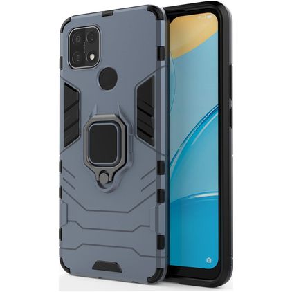 Mobigear Armor Ring OPPO A15 Plastique rigide Coque arrière Antichoc avec bague de maintien - Bleu