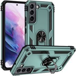 Mobigear Armor Ring Samsung Galaxy S22 Plastique rigide Coque arrière Antichoc avec bague de maintien - Vert