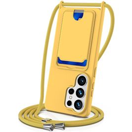 Mobigear Lanyard Card Samsung Galaxy S26 Ultra Coque avec cordon en Silicone et Porte-Cartes - Jaune