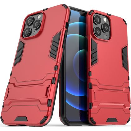 Mobigear Armor Stand Coque iPhone 13 Pro Max Coque arrière Rigide Anti-Chocs avec Support Amovible - Rouge