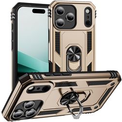 Mobigear Armor Ring Coque iPhone 18 Pro Coque arrière Rigide Anti-Chocs avec Anneau-Support - Or