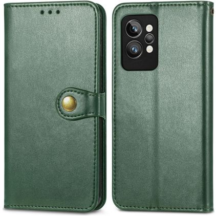 Mobigear Snap Button Housse Realme GT2 Pro Etui Porte-Monnaie - Vert