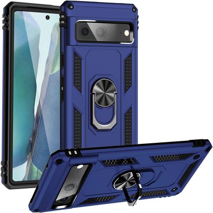 Mobigear Armor Ring Google Pixel 7 Plastique rigide Coque arrière Antichoc avec bague de maintien - Bleu