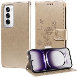 Mobigear Flowers Housse OPPO Reno 12 Pro Etui Porte-Monnaie - Or