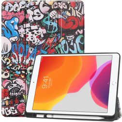 Mobigear Tri-Fold Gel Coque iPad 9 (2021) Etui en TPU,Similicuir + Porte-crayon - Grafitti