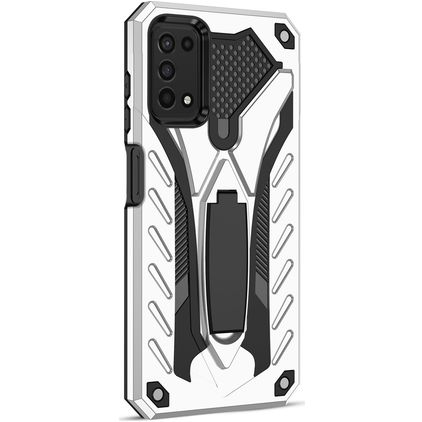 Mobigear Armor Stand Coque Samsung Galaxy A03s Coque arrière Rigide Anti-Chocs avec Support Amovible - Argent