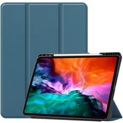 Mobigear Tri-Fold Gel Coque iPad Pro 12.9 Pouces (2022) Etui en TPU,Similicuir + Porte-crayon - Vert