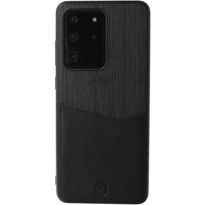 Valenta Card Slot Coque Samsung Galaxy S20 Ultra Coque arrière en Cuir Véritable avec Porte-Cartes - Noir