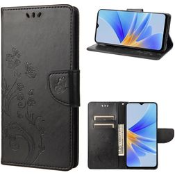Mobigear Flowers Housse OPPO A17 Etui Porte-Monnaie - Noir