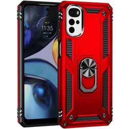 Mobigear Armor Ring Motorola Moto G22 Plastique rigide Coque arrière Antichoc avec bague de maintien - Rouge