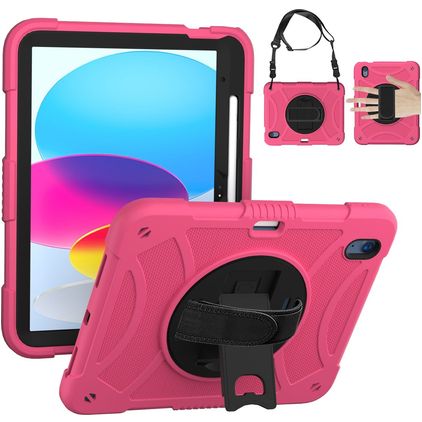 Mobigear SureGrip Coque iPad 11 (2025) Coque arrière en Plastique rigide,Silicone + Porte-crayon + Bandoulière + Support Amovible - Rose