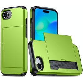 Mobigear Card Coque iPhone 16e Coque arrière Rigide Anti-Chocs avec Porte-Cartes - Vert