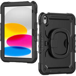 Mobilize Rotating Defender Coque iPad 10 (2022) Coque arrière en Plastique rigide,Silicone + Bandoulière + Support Amovible - Noir