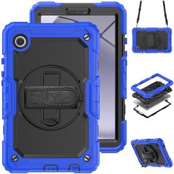 Mobigear SureGrip Xtreme Coque Samsung Galaxy Tab A9 (2023) Coque arrière en Plastique rigide,Silicone + Bandoulière + Support Amovible - Bleu