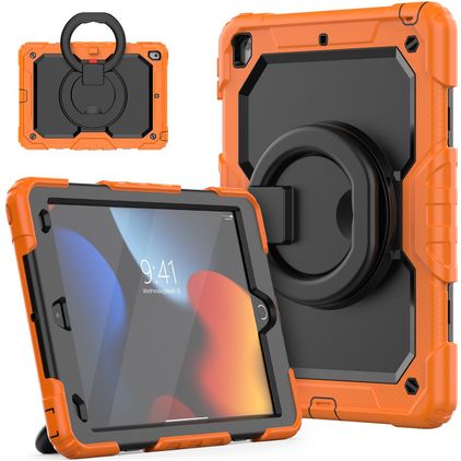 Mobigear RingGuard Coque iPad 9 (2021) Coque arrière en Plastique rigide,Silicone + Support Amovible - Noir / Orange