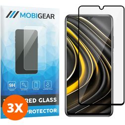 Mobigear Premium POCO M3 Verre trempé Protection d'écran - Compatible coque - Noir (Lot de 3)