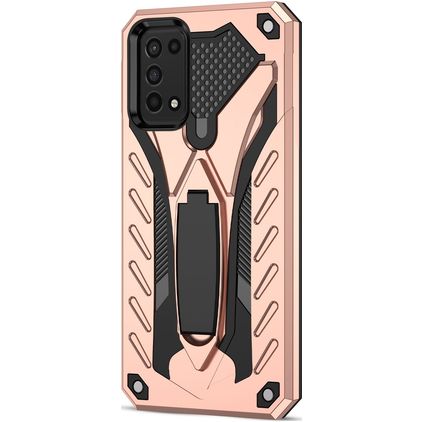 Mobigear Armor Stand Coque Samsung Galaxy A03s Coque arrière Rigide Anti-Chocs avec Support Amovible - Rose doré
