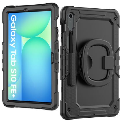 Mobilize Rotating Defender Coque Samsung Galaxy Tab S10 FE Plus Coque arrière en Plastique rigide,Silicone + Bandoulière + Support Amovible - Noir