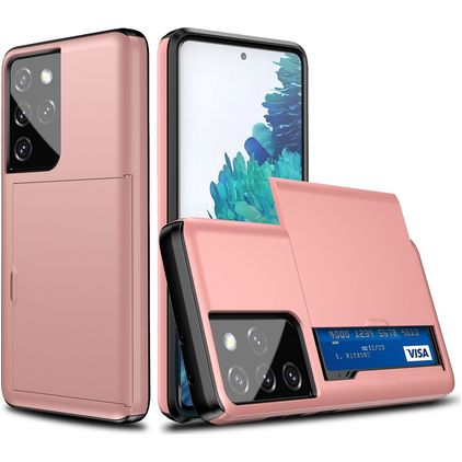 Mobigear Card Coque Samsung Galaxy S21 Ultra Coque arrière Rigide Anti-Chocs avec Porte-Cartes - Rose doré
