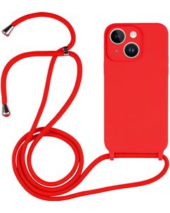 Mobigear Lanyard iPhone 15 Coque avec cordon en Silicone - Rouge