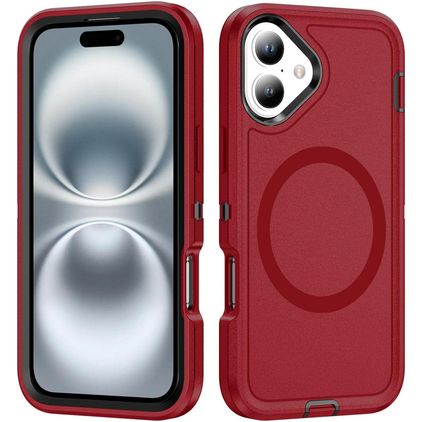 Mobigear Rugged Mag iPhone 16 Plus MagSafe Plastique rigide Coque arrière Antichoc - Rouge