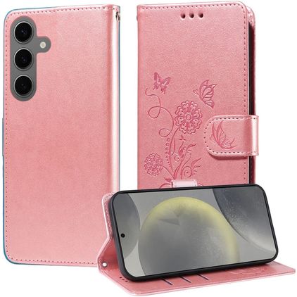 Mobigear Flowers Housse Samsung Galaxy S25 Etui Porte-Monnaie - Rose doré