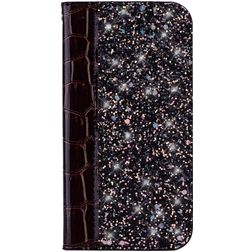 Mobigear Croco Glitter Housse Motorola One Power Etui Porte-Monnaie - Noir