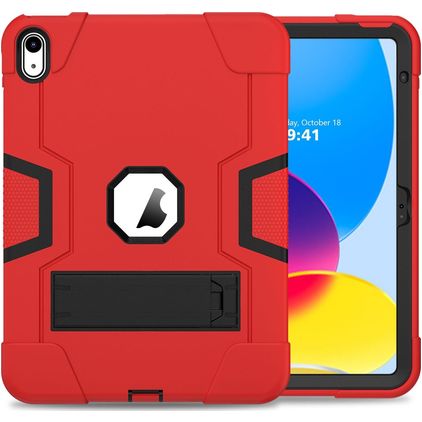 Mobigear ShieldStand Coque iPad 10 (2022) Coque arrière en Plastique rigide,Silicone + Support Amovible - Noir / Rouge