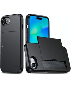 Mobigear Card Coque iPhone 16e Coque arrière Rigide Anti-Chocs avec Porte-Cartes - Noir