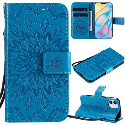 Mobigear Sunflower Housse iPhone 12 Mini Etui Porte-Monnaie - Bleu