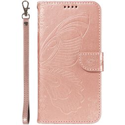Mobigear Butterfly Housse Samsung Galaxy S25 Etui Porte-Monnaie - Rose doré