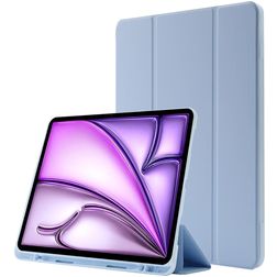Mobigear Tri-Fold Gel Coque iPad Air 13 Pouces (2024) Coque arrière en TPU,Similicuir + Porte-crayon + Support Amovible - Bleu