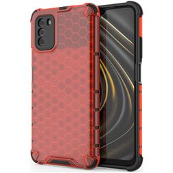 Mobigear Honeycomb POCO M3 Plastique rigide Coque arrière Antichoc - Rouge